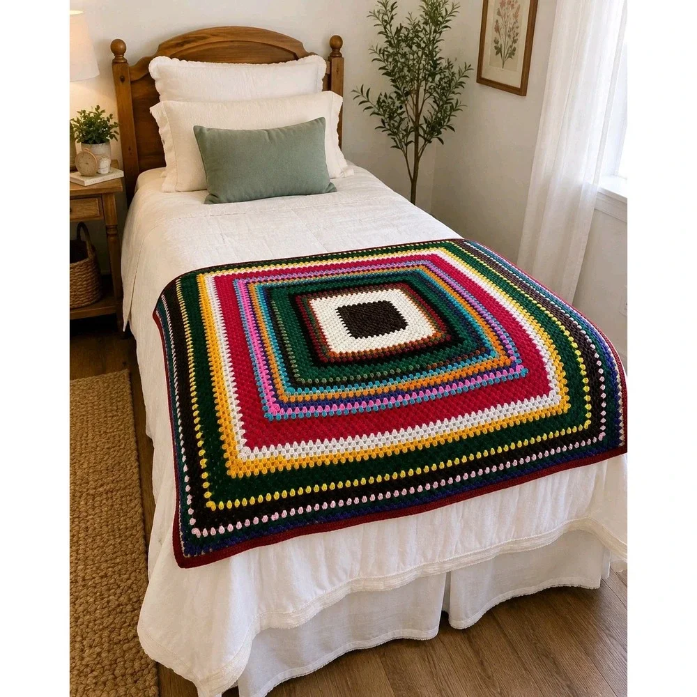 Handmade Crochet Giant Grannycore Square Blanket Throw Cottagecore 62
